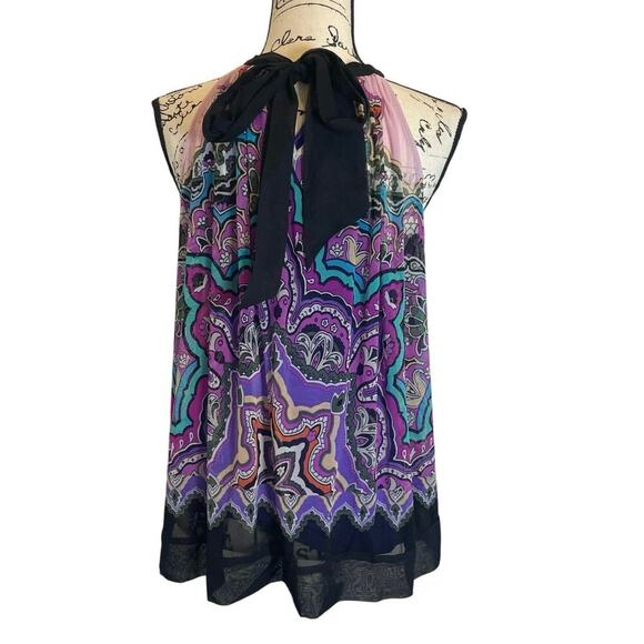 Y2K ECI NEW YORK BLOUSE DRESS MINI PURPLE PAISLEY SZ 4 BOHO ECLECTIC RETRO - Picture 12 of 12